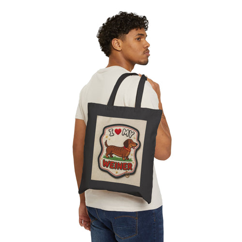 I Love My Weiner Tote Bag – Dachshund Cotton Canvas Grocery & Gift Tote